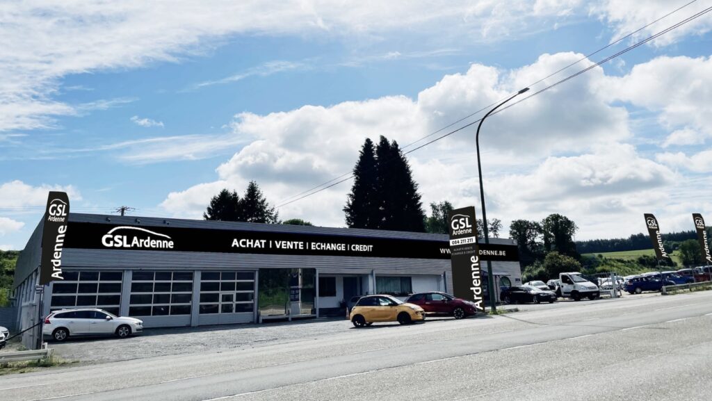 Façade du garage GSL Ardenne à Tenneville – Vente de voitures d’occasion près de Marche et Bastogne
